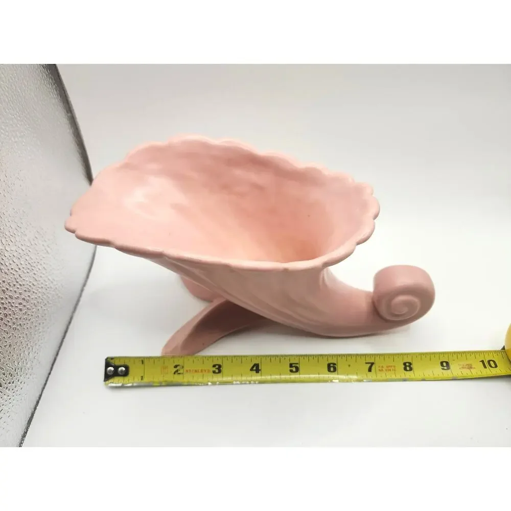 Vintage‎ Abingdon Pottery USA Pink Cornucopia Vase Scroll Art Deco Planter